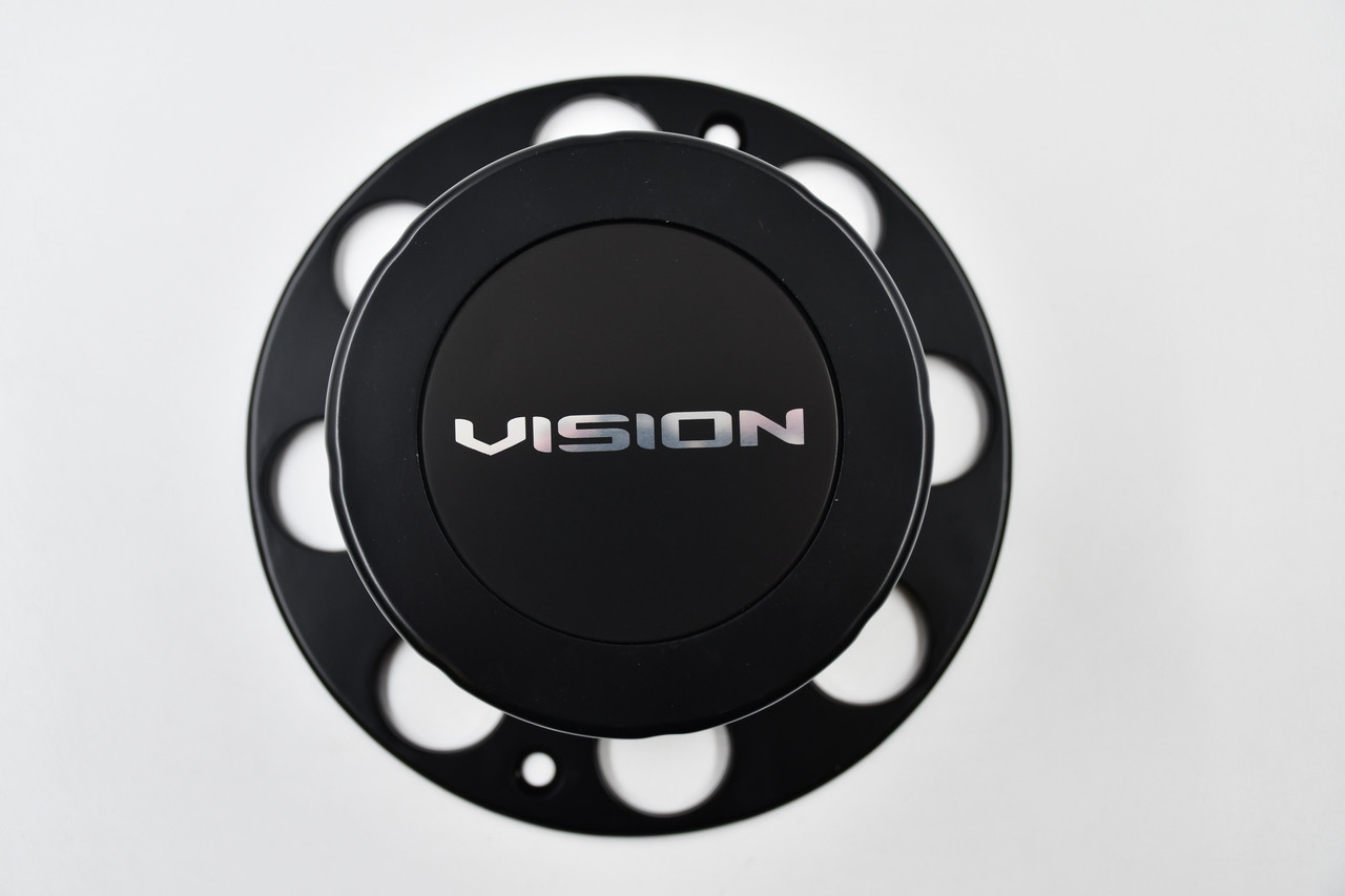 Vision Wheels Matte Black w/ Chrome Logo Wheel Center Cap Hub Cap C416L-8V 8.5" 8 Lug Tall,Deep