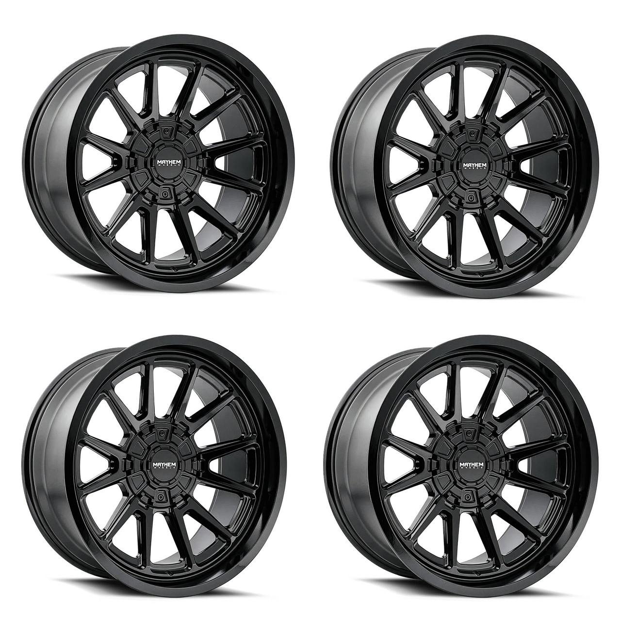 Set 4 20" Mayhem Intrepid 20x10 Gloss Black 8x180 Wheels -24mm Lifted Truck Rims