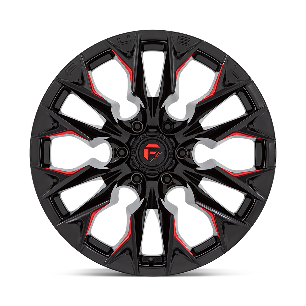 Set 4 20" Fuel D823 Flame 20x9 6x5.5 1mm Wheels Gloss Black Milled Candy Red Rim