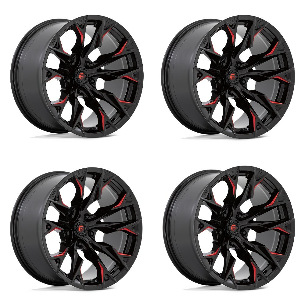 Set 4 20" Fuel D823 Flame 20x9 5x5 1mm Wheels Gloss Black Milled Candy Red Rims