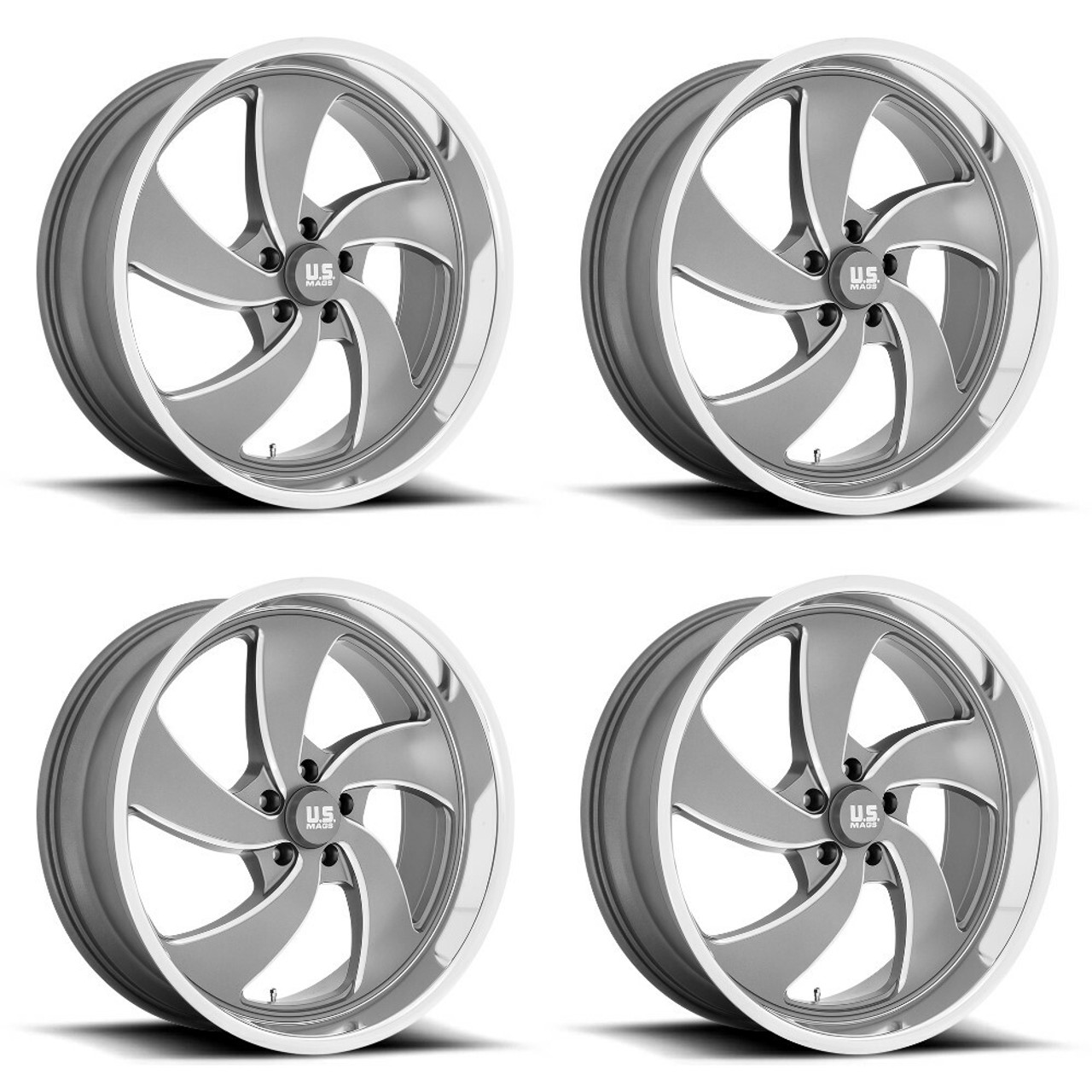 Set 4 US Mag U133 Desperado 20x8 5x4.75 Anthracite Milled Milled Wheels 20" 1mm