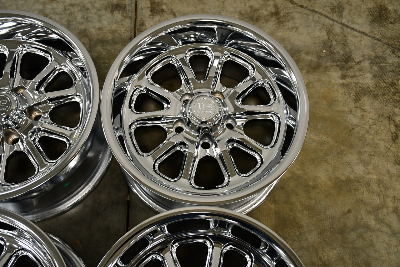 Set 4 US Mag U110 Rambler 15x8 5x4.75 Chrome Plated Wheels 15" 1mm Rims