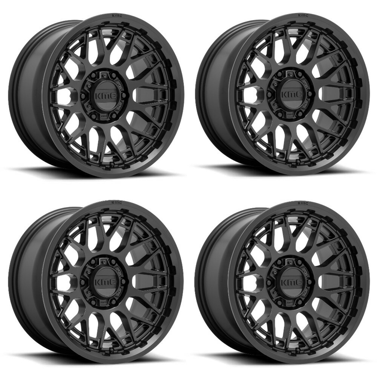 Set 4 18" KMC KM722 Technic 18x9 5x5 Satin Black Wheels 18mm For Jeep Truck Rims