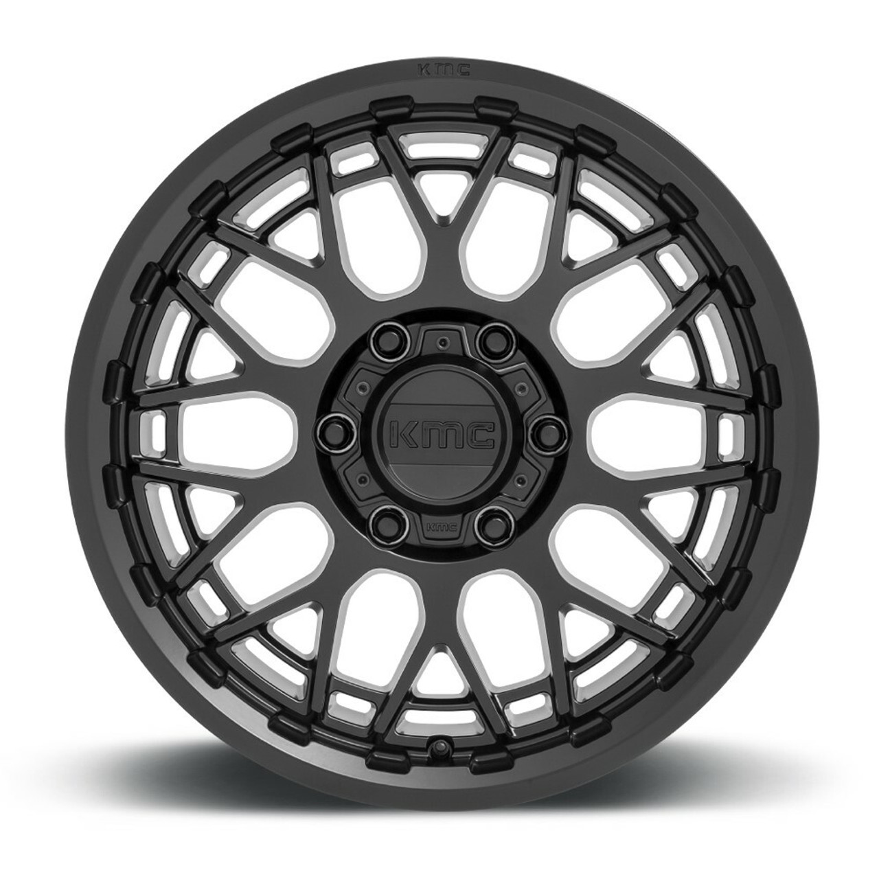 Set 4 18" KMC KM722 Technic 18x9 5x5 Satin Black Wheels 18mm For Jeep Truck Rims