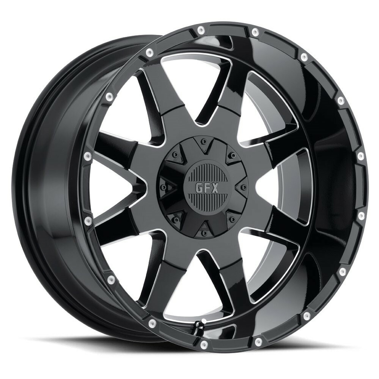 17" Voxx G-FX TR-12 Gloss Black Milled Wheel 17x9 5x135 5x5.5 12mm Truck Rim