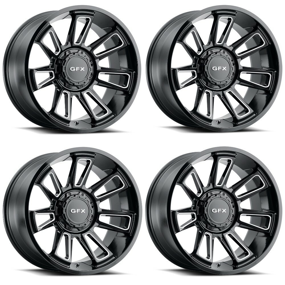 Set 4 20" Voxx G-FX TR21 Gloss Black Milled Wheels 20x9 8x170 18mm Rims