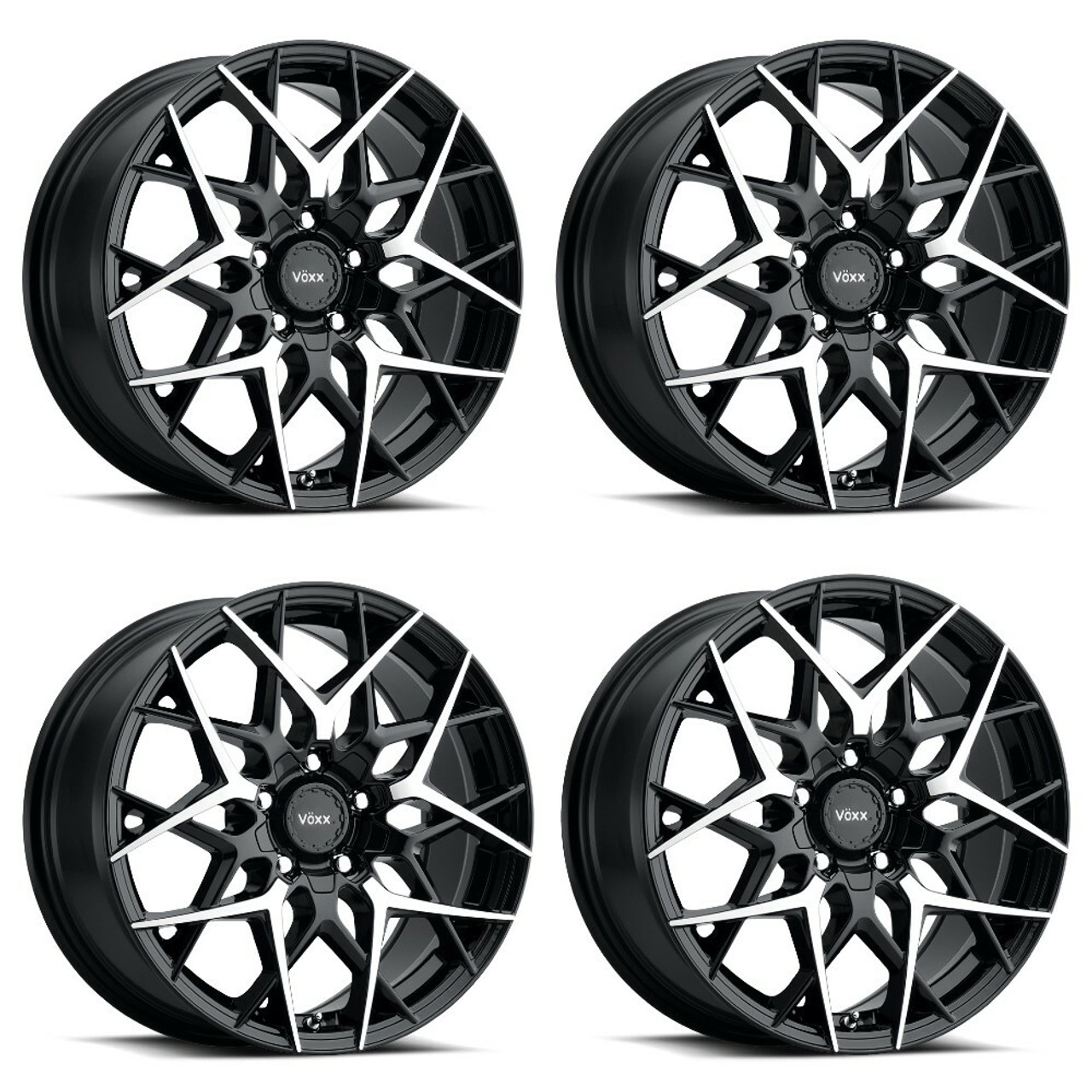 Set 4 17" Voxx Paso Gloss Black w/ Machined Face Wheels 17x7.5 5x110 5x115 40mm