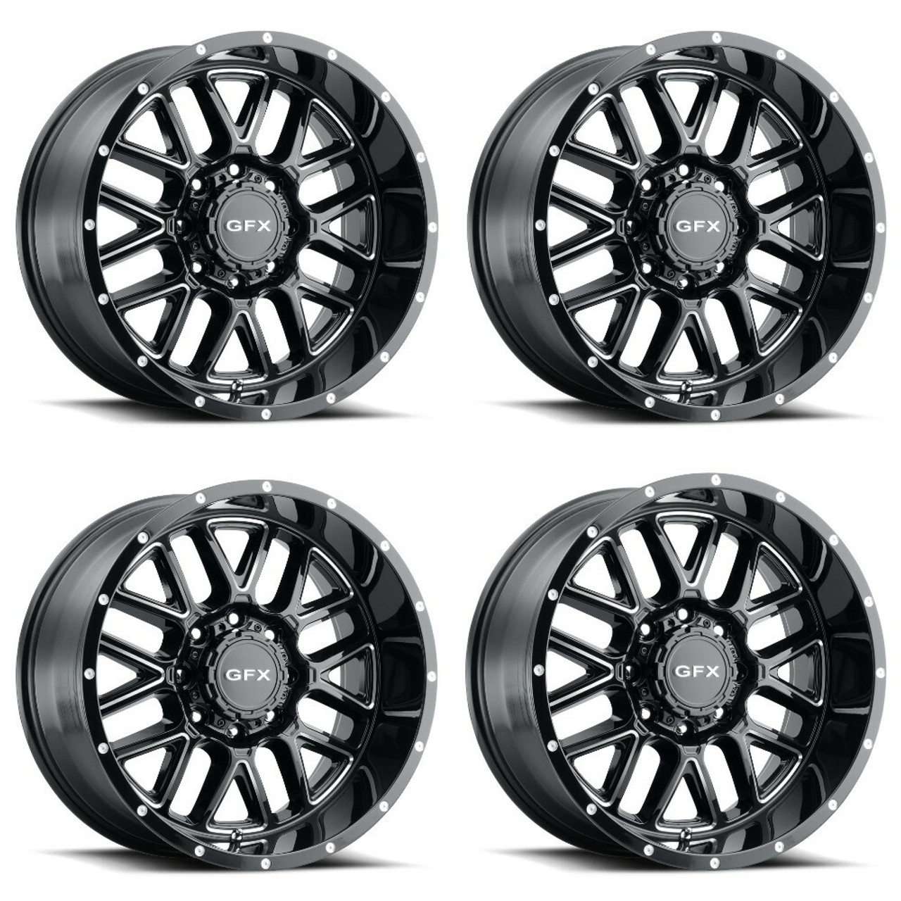 Set 4 20" Voxx G-FX TM-5 Gloss Black Milled Wheels 20x10 5x5 5x5.5 -19mm Rims