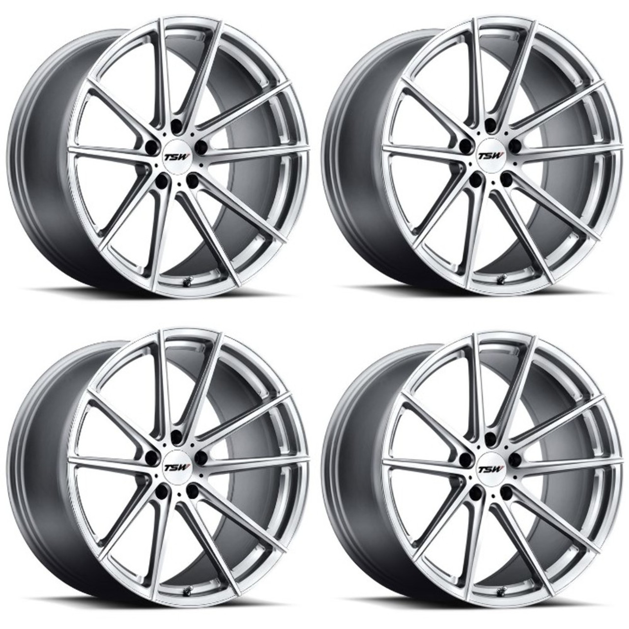 Set 4 TSW Bathurst 20x10.5 5x120 Silver W/ Mirror Cut Face Wheels 20" 25mm Rims