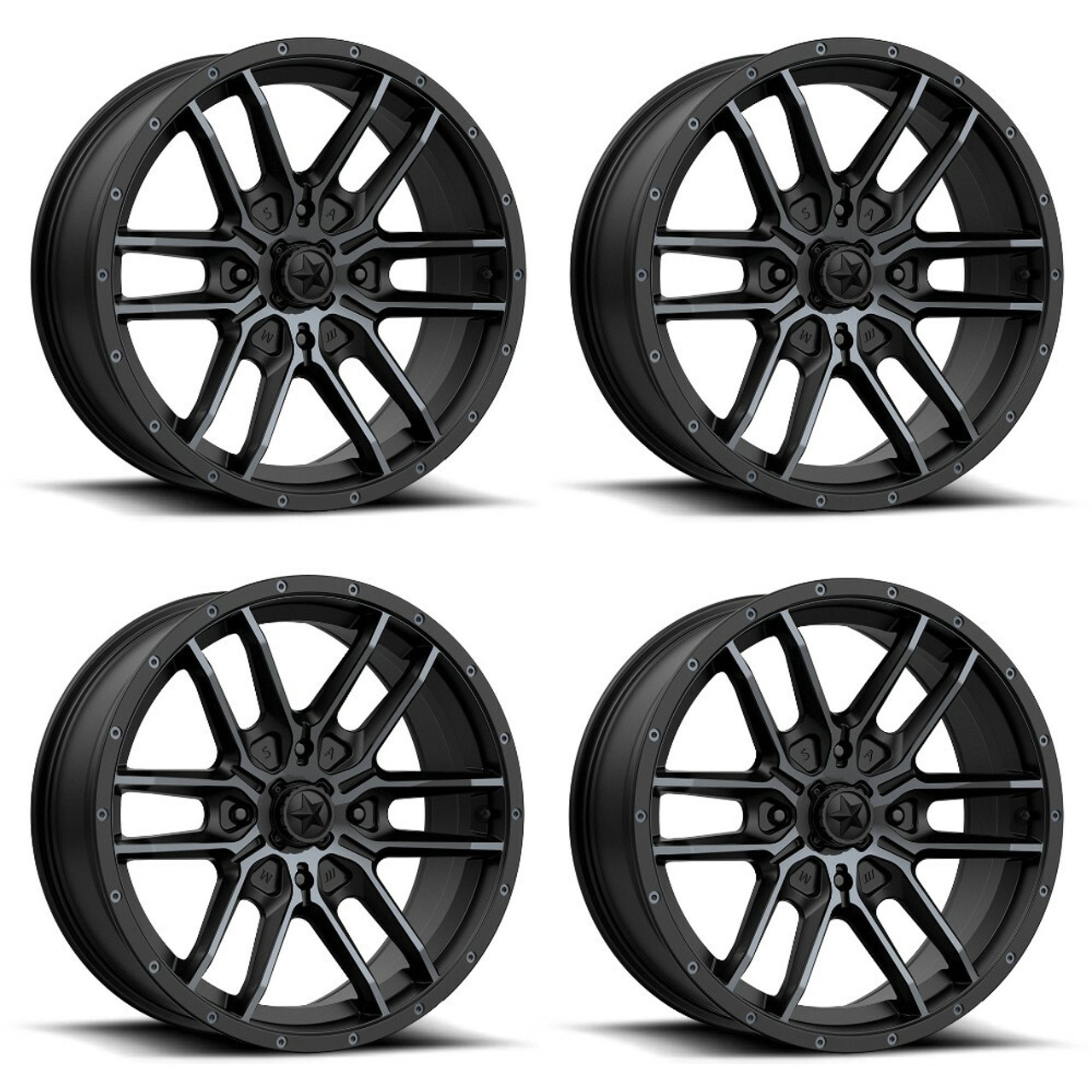 Set 4 MSA Offroad M43 Fang 14x7 4x110 Black Titanium Tint Wheels 14" 10mm