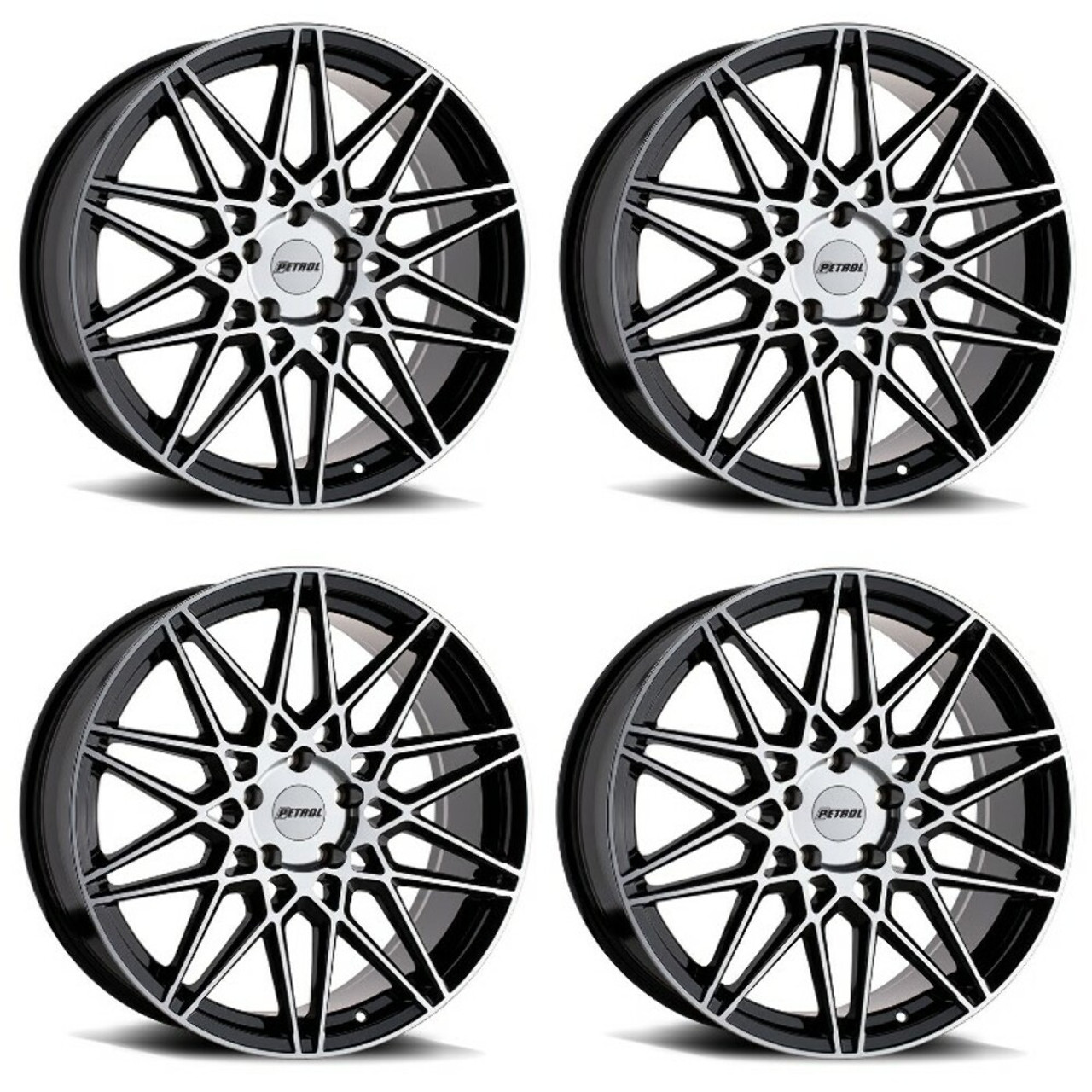 Set 4 Petrol P3C 20x8.5 5x4.5 Gloss Black W/ Machined Face Wheels 20" 40mm Rims