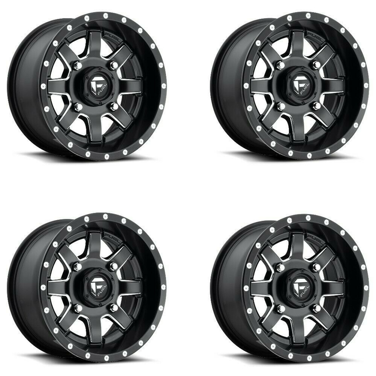 Set 4 Fuel UTV D538 Maverick 20x7 4x156 Matte Black Milled Wheels 20" 13mm Rims