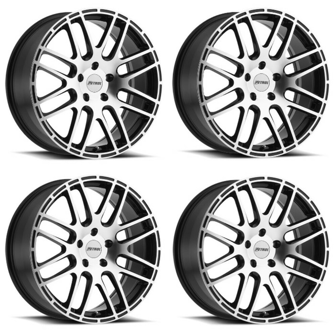 Set 4 Petrol P6A 19x8 5x112 Gloss Black W/ Machined Cut Face Wheels 19" 32mm