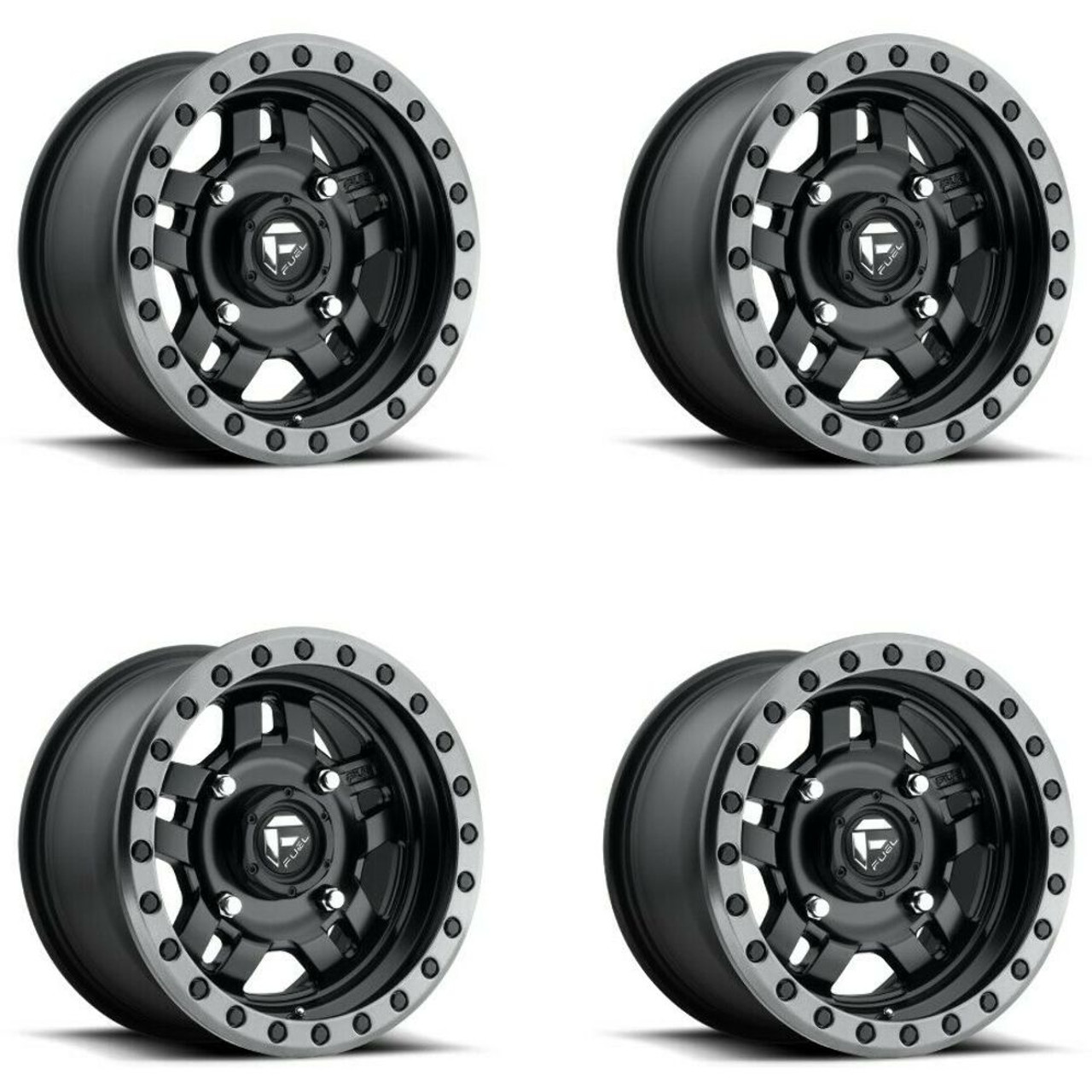 Set 4 14" Fuel UTV D557 Anza 14x7 4x110 Matte Black Gunmetal Ring Wheels 13mm