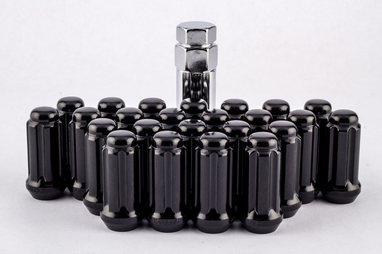 24 Piece Black Spline 14mm x 1.5 Locking Lug Nuts M14x1.5 for 6 Lug Kit Set