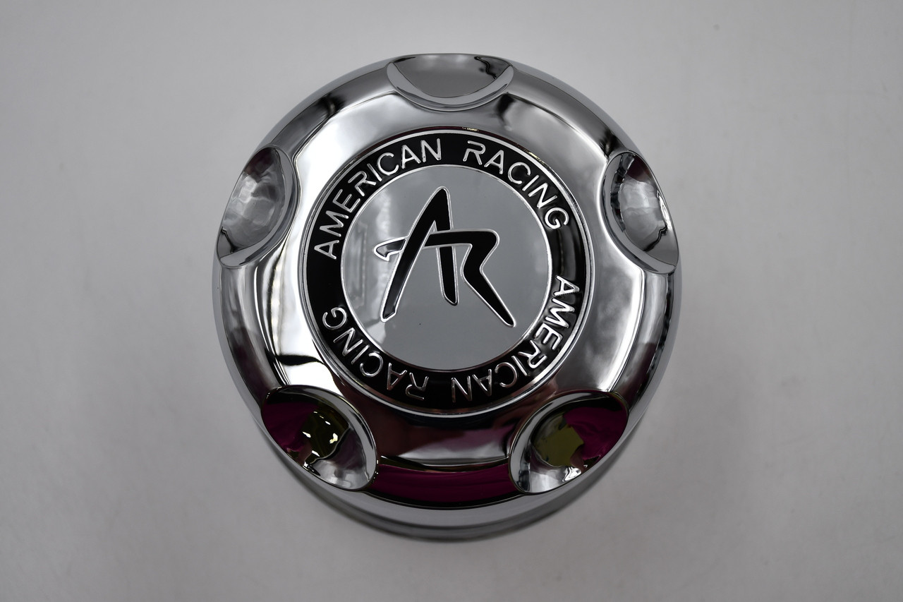 American Racing Chrome Wheel Center Cap Hub Cap 1515000S Black White Chrome Logo 5.15 Push Thru