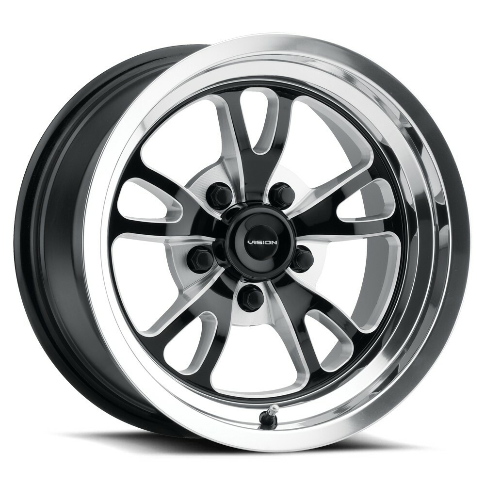 15" Vision American Muscle 149 Patriot Gloss Black Milled Polished Lip 5x4.5 -19mm