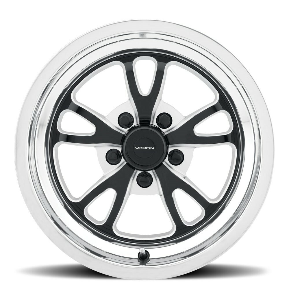 15" Vision American Muscle 149 Patriot Gloss Black Milled Polished Lip 5x4.5 27mm