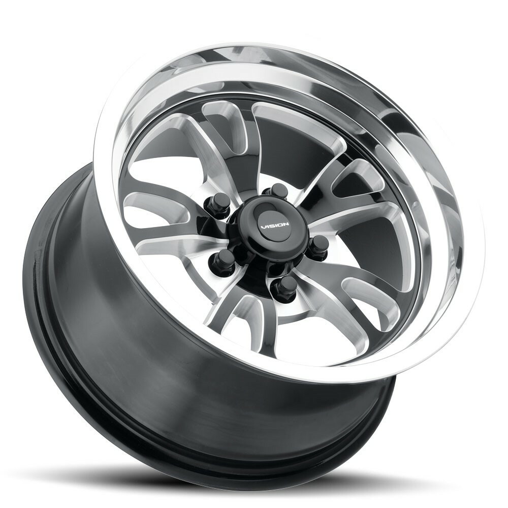 15" Vision American Muscle 149 Patriot Gloss Black Milled Polished Lip 5x4.5 27mm