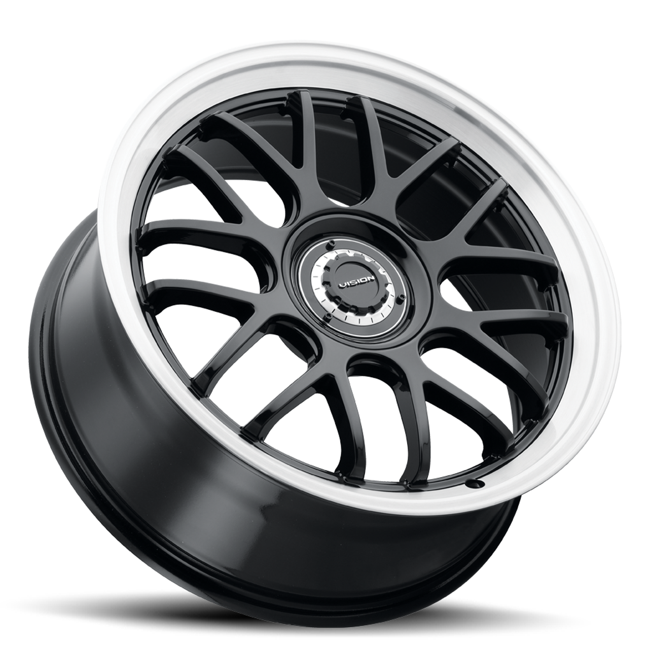 16" Vision 478 Alpine Gloss Black Brushed Lip 5x4.25 5x4.5 Wheel 38mm Rim