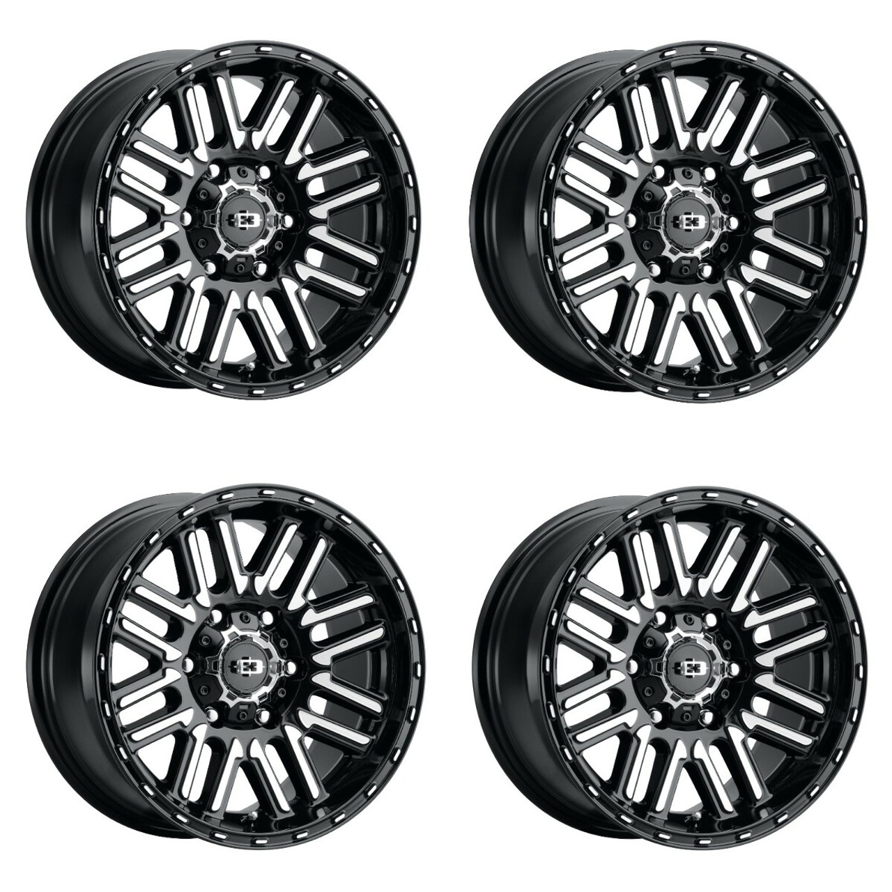 Set 4 18" Vision Off Road 348 Nexus Gloss Black Machined 6x5.5 Wheels 18mm Rims