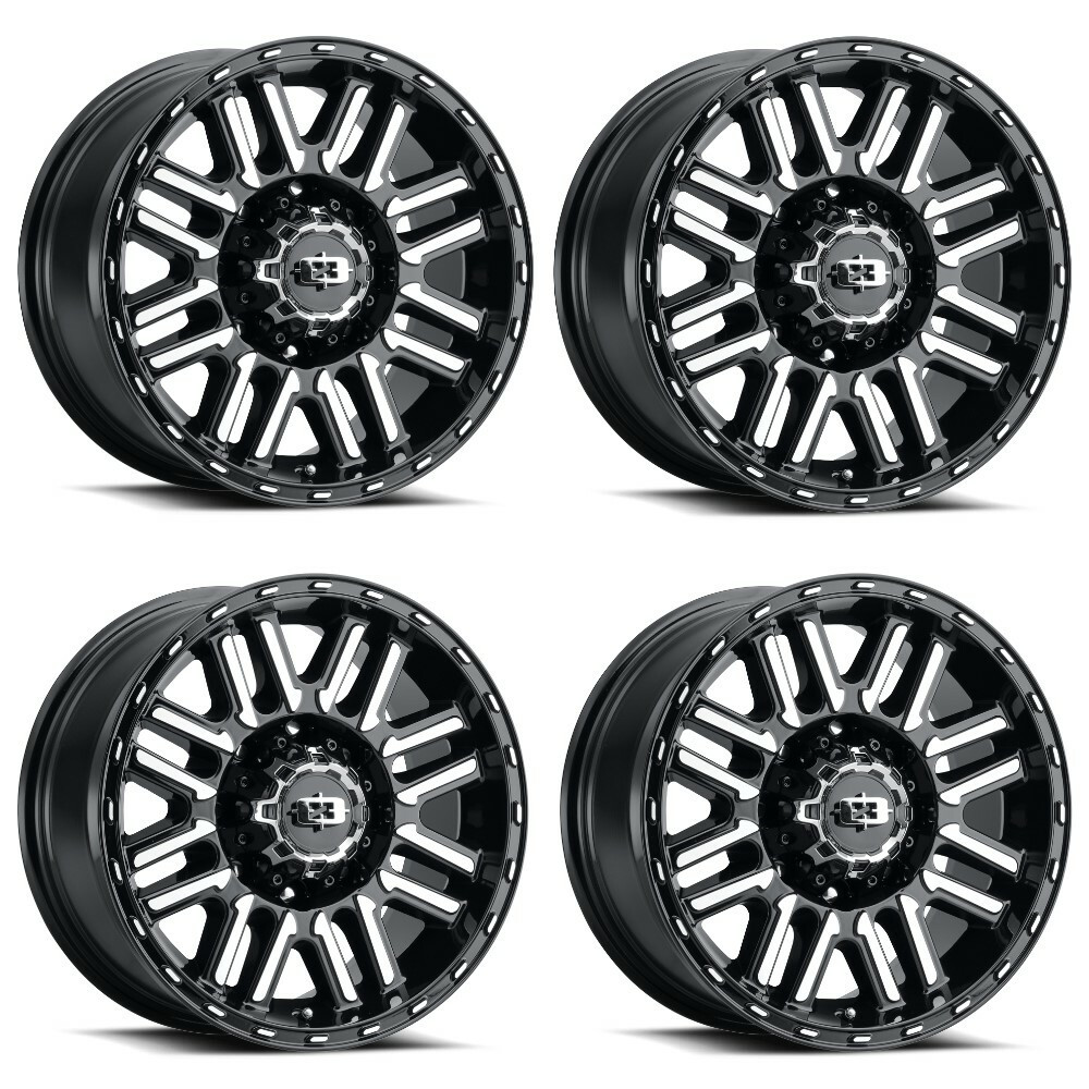 Set 4 16" Vision Off Road 348 Nexus Gloss Black Machined 8x170 Wheels 0mm Rims