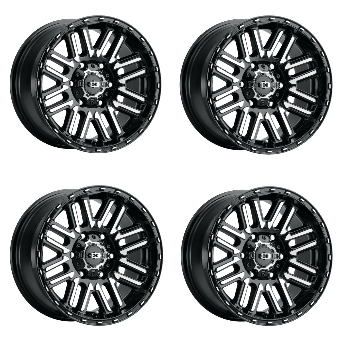 Set 4 16" Vision Off Road 348 Nexus Gloss Black Machined 5x5 Wheels 0mm Rims