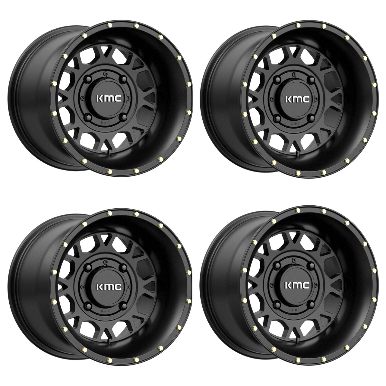Set 4 14" KMC Powersports KS135 Grenade 14x7 4x156 10mm Wheels Satin Black Rims