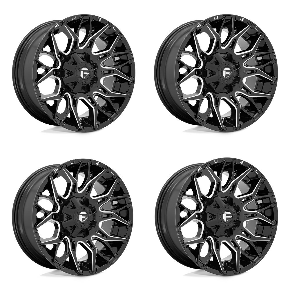 Set 4 Fuel D769 Twitch 20x9 8x170 Glossy Black Milled Wheels 20" 1mm Rims