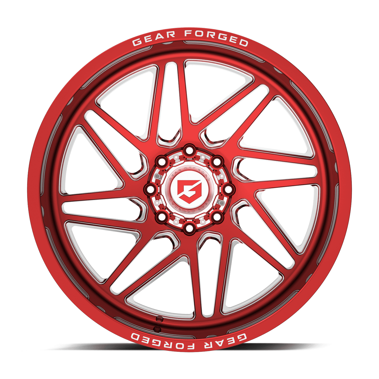 Set 4 24" Gear Forged GF761RT polished & red tint clear w/milled accents & lip logo 24x14 Wheels 6x5.50 -76mm
