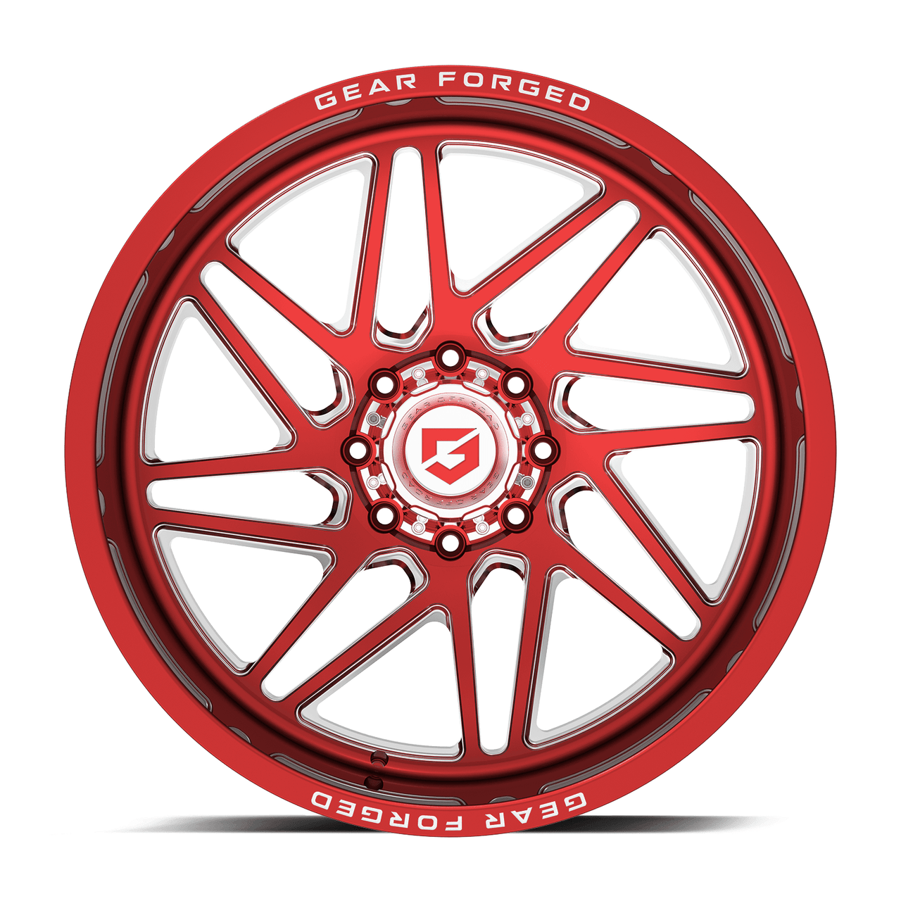 Set 4 24" Gear Forged GF761RT polished & red tint clear w/milled accents & lip logo 24x14 Wheels 8x6.50 -76mm