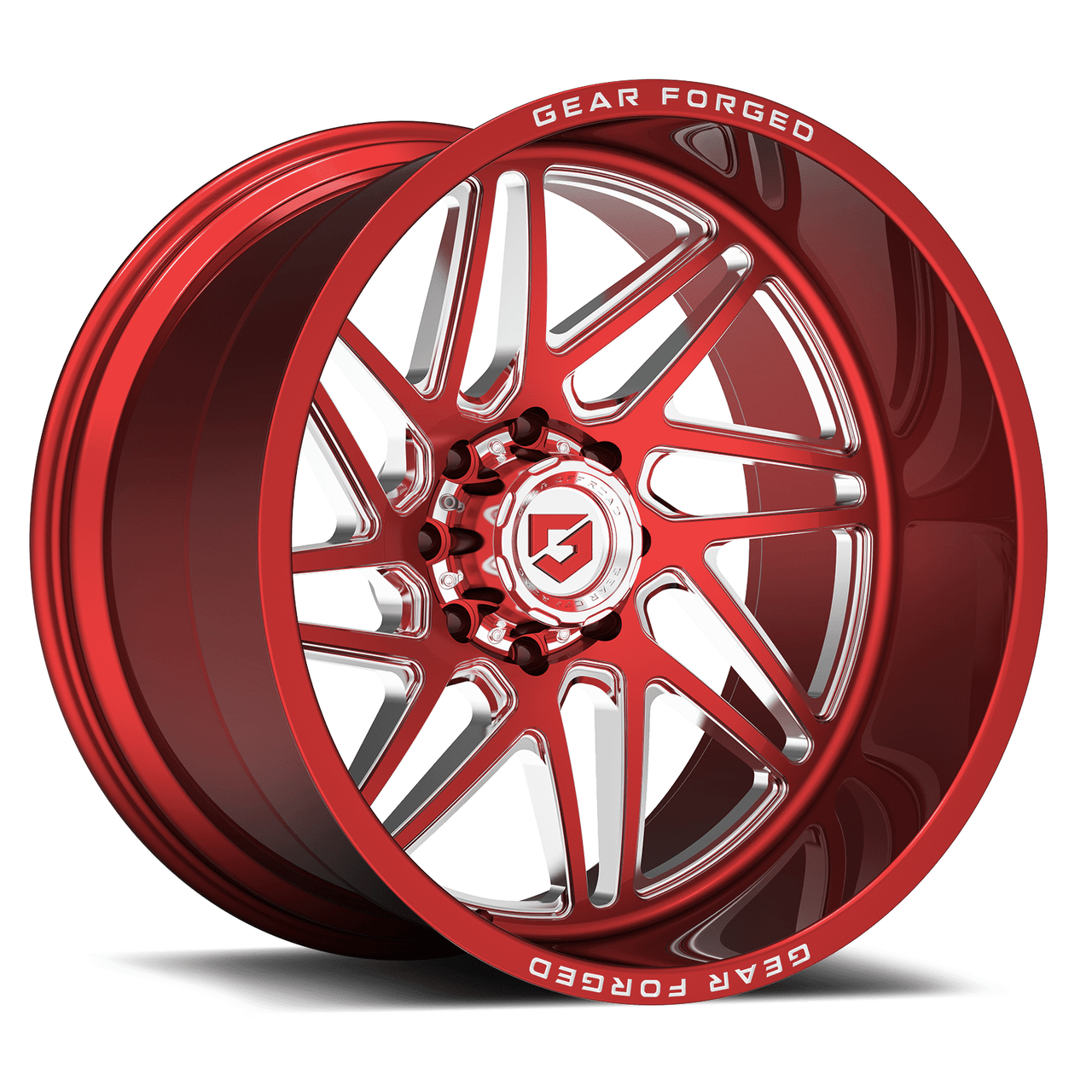 22" Gear Forged GF761RT 22x12 8x6.5 Polished & Red Tint Clear w/ Milled -44mm