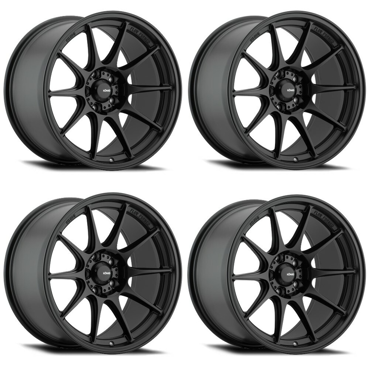 Set 4 19" Konig 57B Dekagram Semi-Matte Black 19x9.5 Wheels 5x4.5 25mm Rims