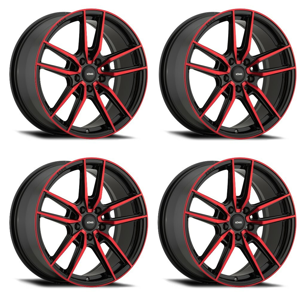 Set 4 16" Konig 55BR Myth Gloss Black Red Tinted 16x7.5 Wheels 5x4.5 43mm Rims