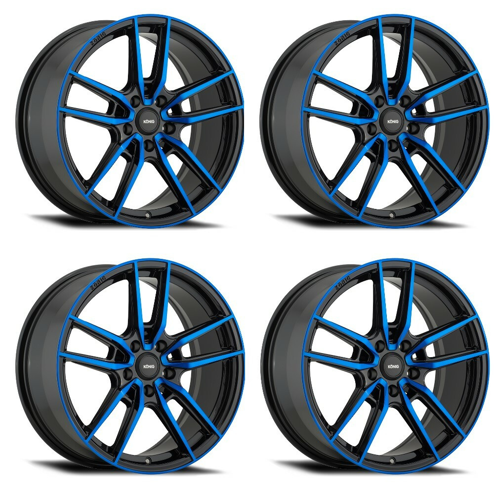 Set 4 16" Konig 55BB Myth Gloss Black Blue Tinted Clear-Coat 16x7.5 5x4.5 43mm
