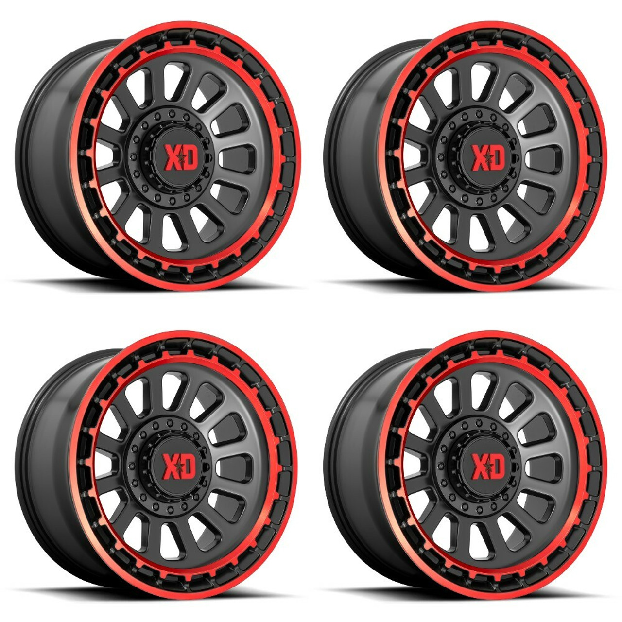Set 4 XD XD856 Omega 17x9 5x5 5x5.5 Satin Black Machined Red Tint Wheels 17" 0mm