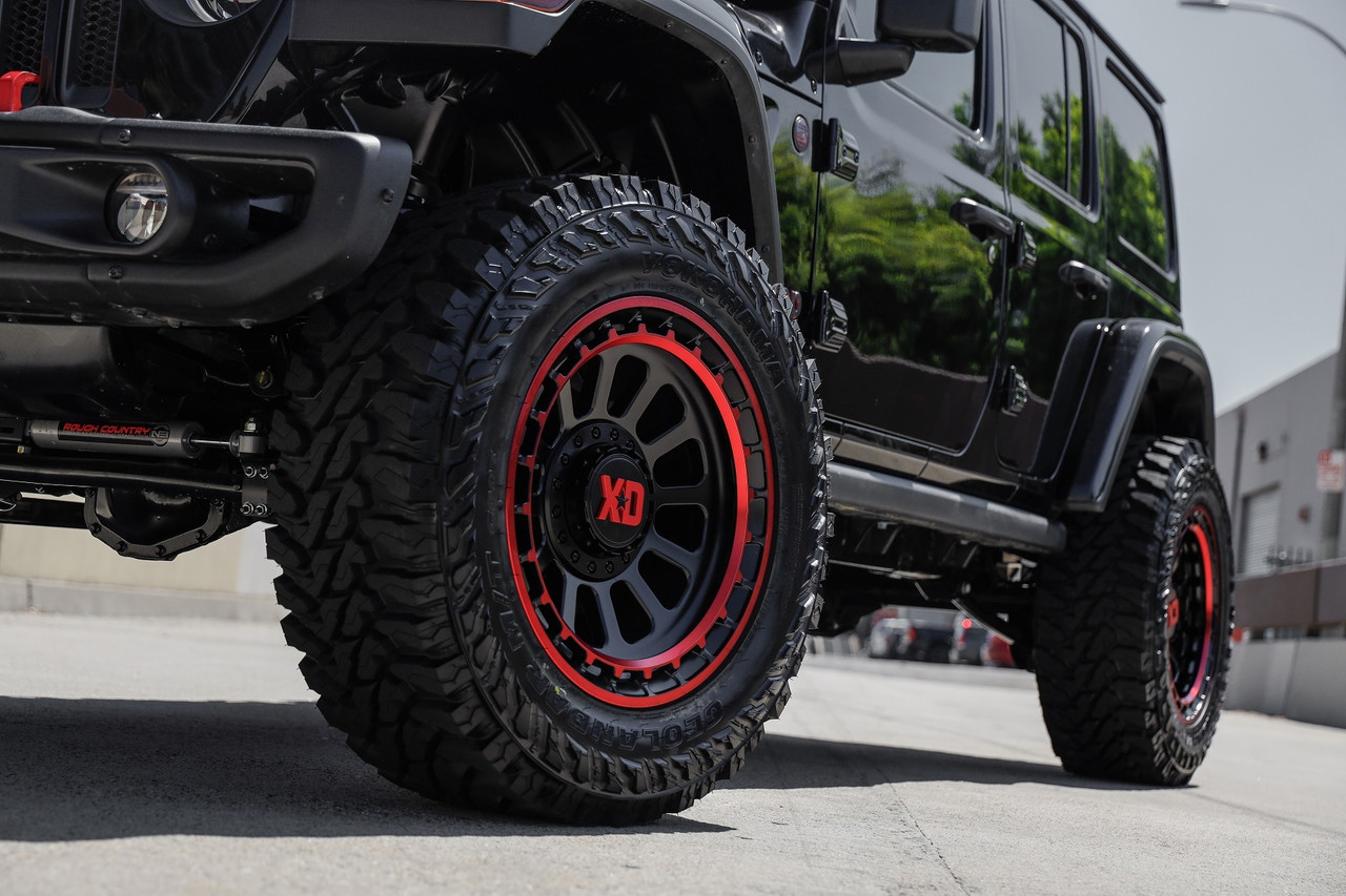 Set 4 XD XD856 Omega 17x9 5x5 5x5.5 Satin Black Machined Red Tint Wheels 17" 0mm
