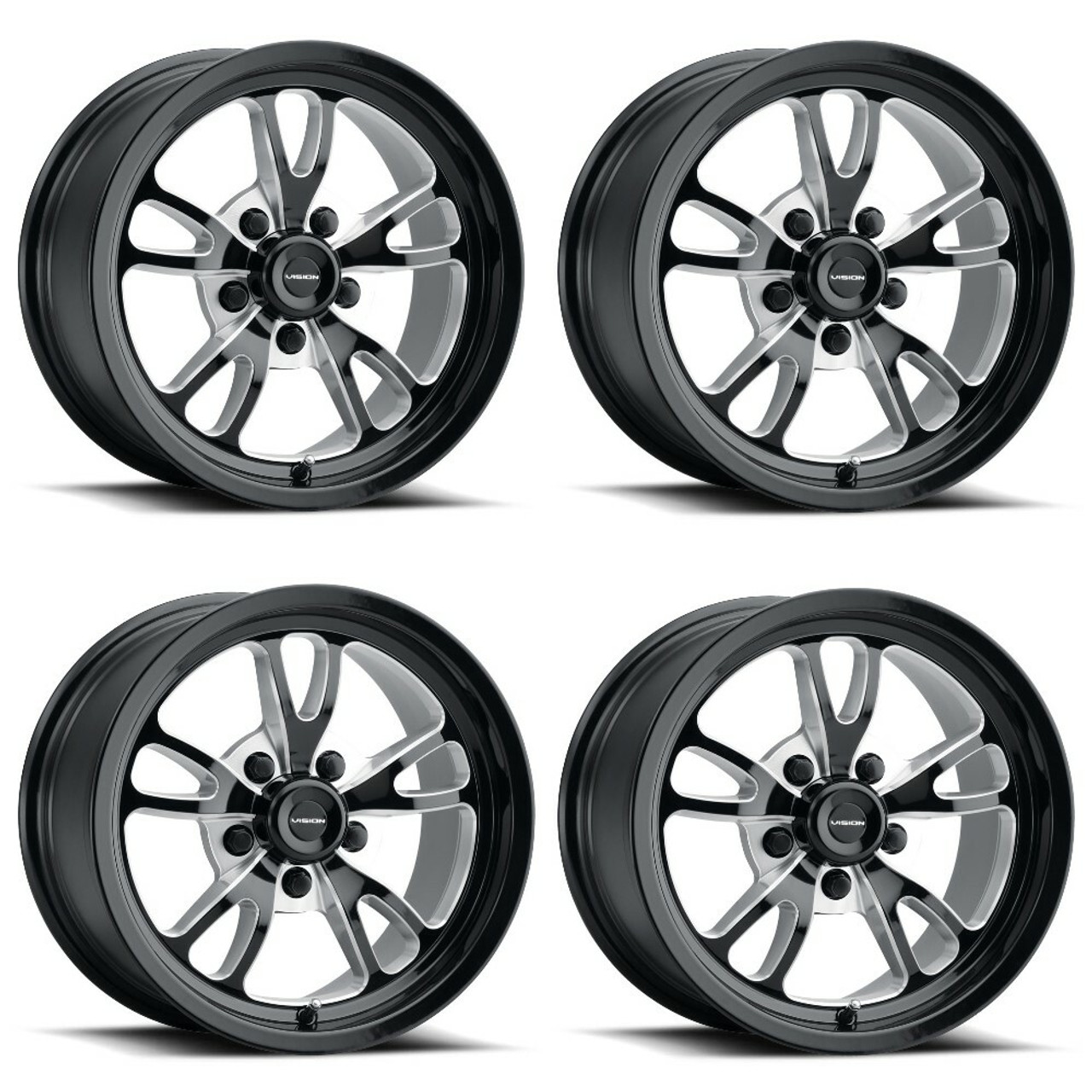 Set 4 15" Vision American Muscle 149 Patriot Gloss Black Milled 5x5 Wheels -19mm