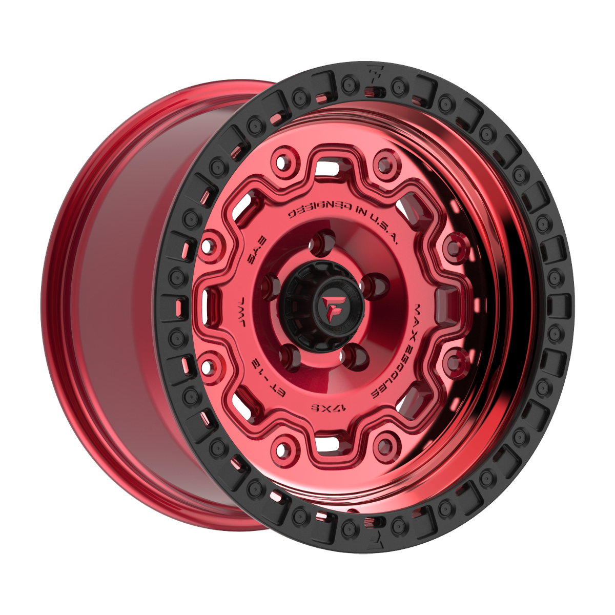 17" Fittipaldi Off Road FT100RTB 17x9 Red Tint Black 5x5 Wheel -12mm Lifted Rim