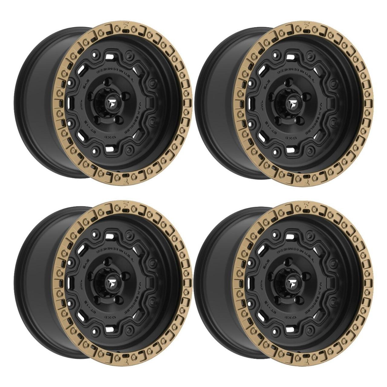 Set 4 17" Fittipaldi Off Road FT100BZ 17x9 Black Bronze 5x5 Lifted Wheels -12mm