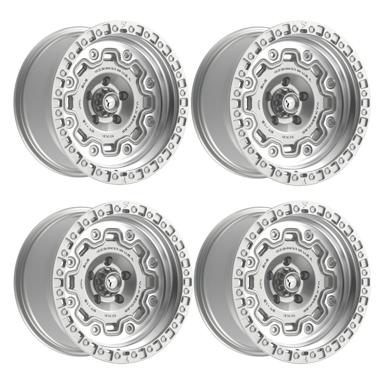Set 4 17" Fittipaldi Off Road FT100MS 17x9 Machined Silver 5x5 Wheels -12mm