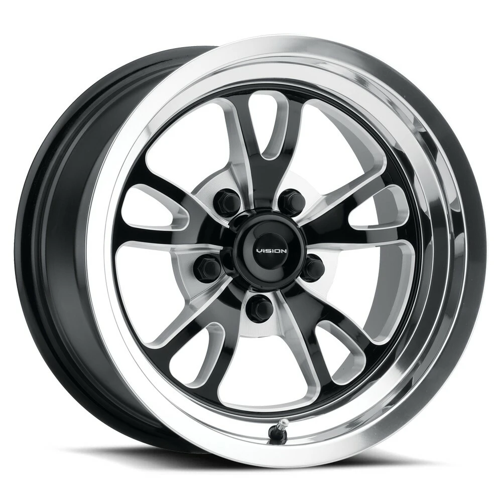 Set 4 17" Vision 149 Patriot Gloss Black Milled Spoke Polished Lip 17x4.5 Wheels 5x4.75 (5x120.65) -24mm Rims