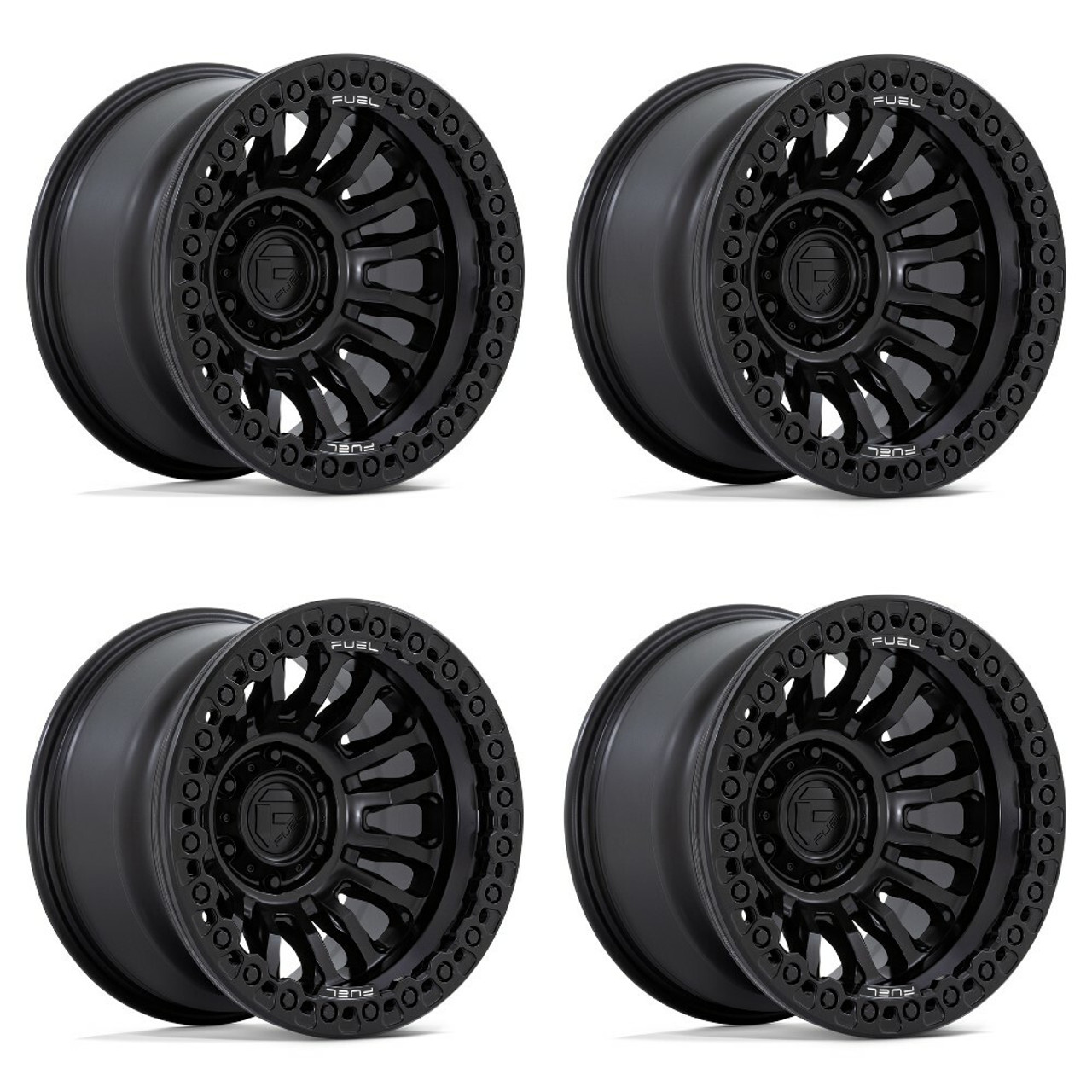 Set 4 Fuel FC125 Rincon Beadlock 17x9 6x5.5 Blackout Wheels 17" -38mm Rims