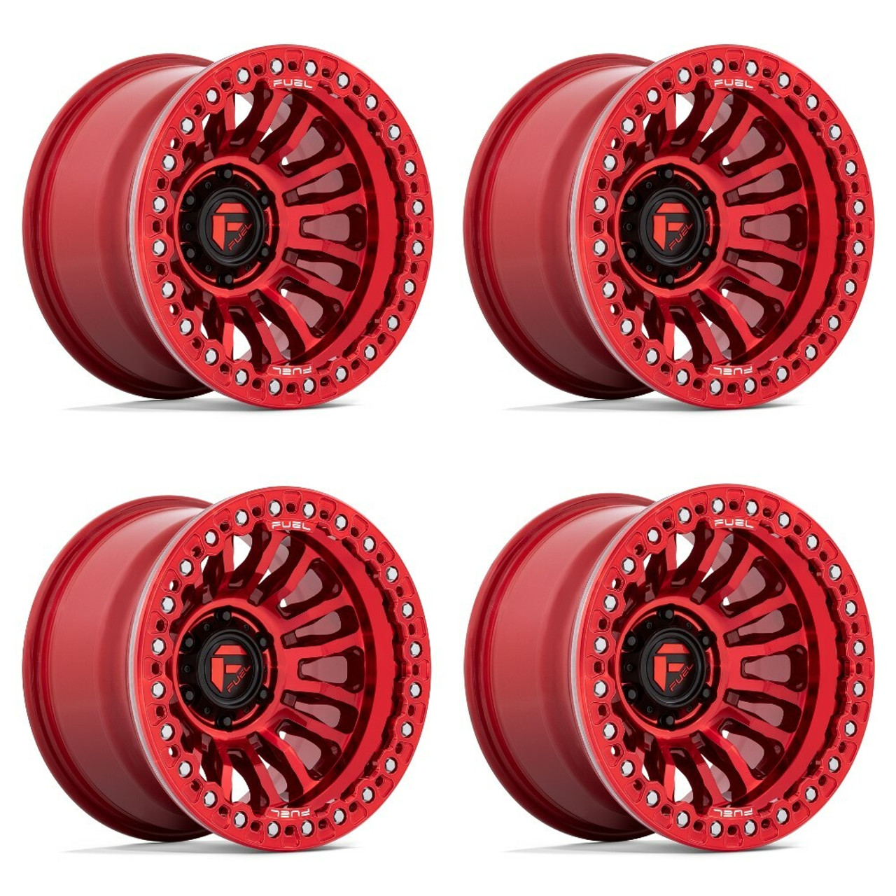 Set 4 Fuel FC125 Rincon Beadlock 20x10 8x6.5 Candy Red Wheels 20" -48mm Rims