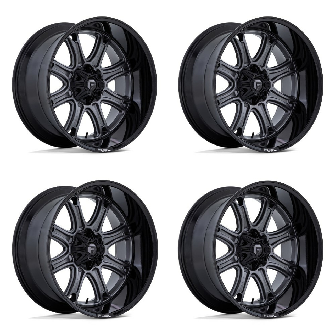Set 4 Fuel  Darkstar 20x10 6x135 6x5.5 Matte Gunmetal Black Lip Wheels 20" -18mm