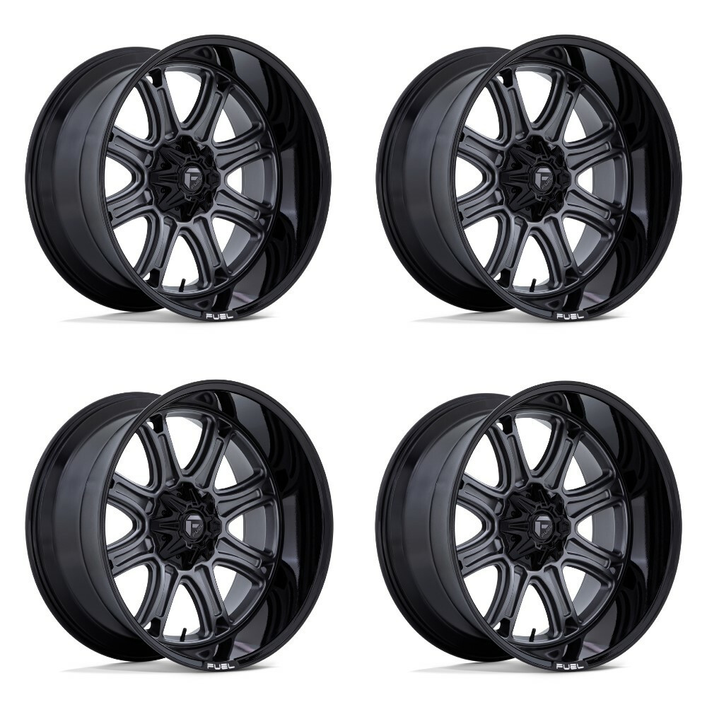 Set 4 20" Fuel Darkstar 20x9 8x6.5 1mm Wheels Matte Gunmetal Black Lip Rims