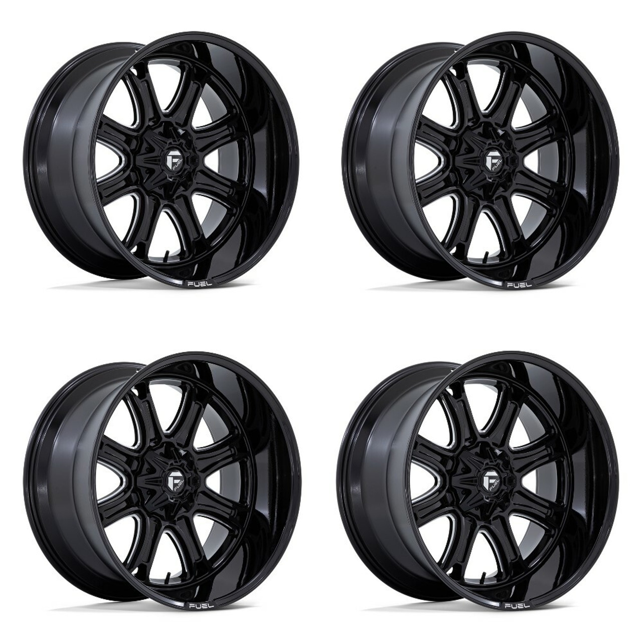 Set 4 Fuel Darkstar 20x9 8x6.5 Gloss Black Milled Wheels 20" 1mm Rims