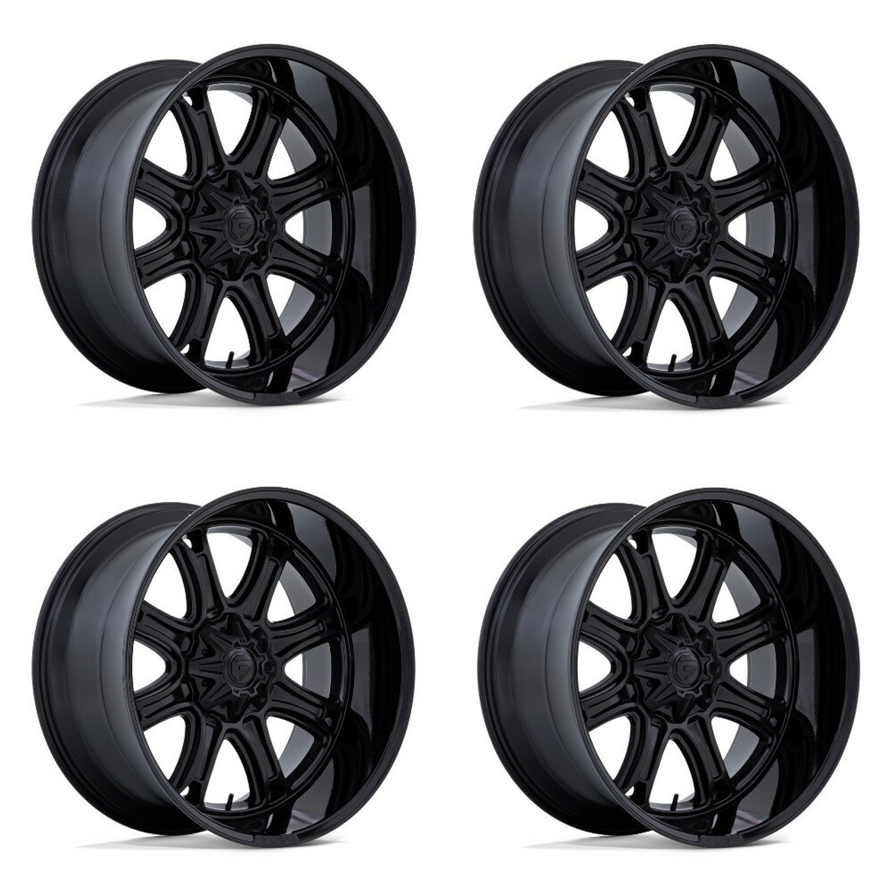 Set 4 Fuel  Darkstar 24x12 8x6.5 Matte Black Gloss Black Lip Wheels 24" -44mm