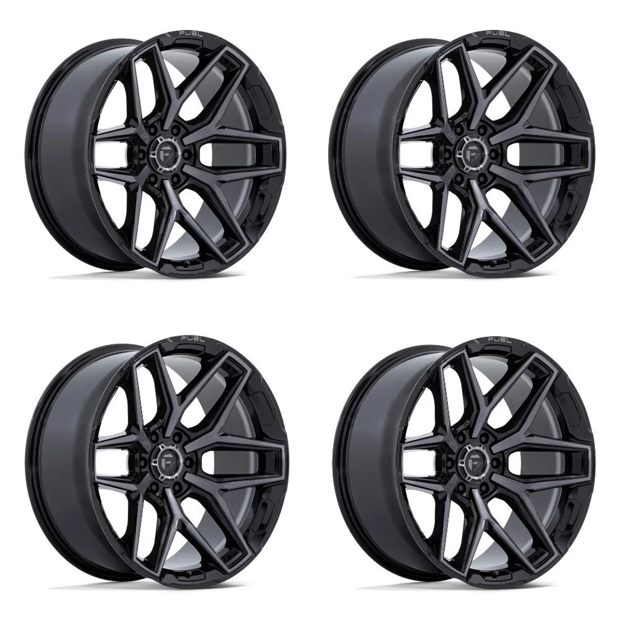 Set 4 18" Fuel Flux 18x9 6x4.5 20mm Gloss Black Brushed Face Gray Tint Wheels