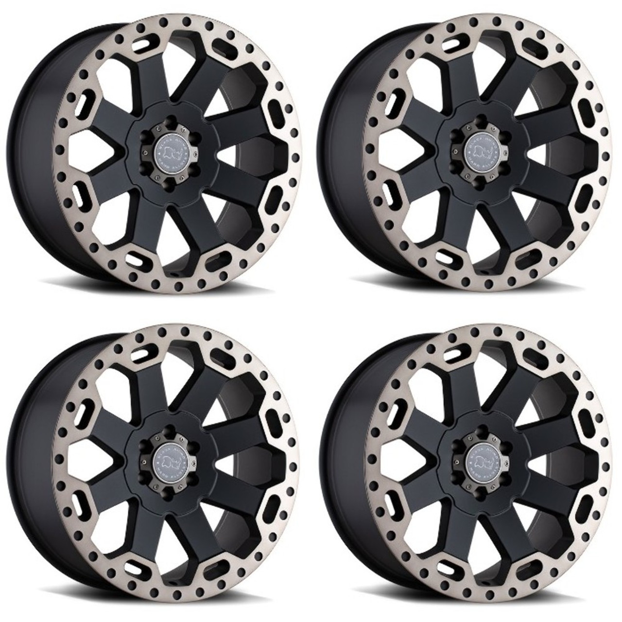 Set 4 Black Rhino Warlord 20x9 5x5.5 Matte Black W  Machined Tint Wheels 20" 0mm
